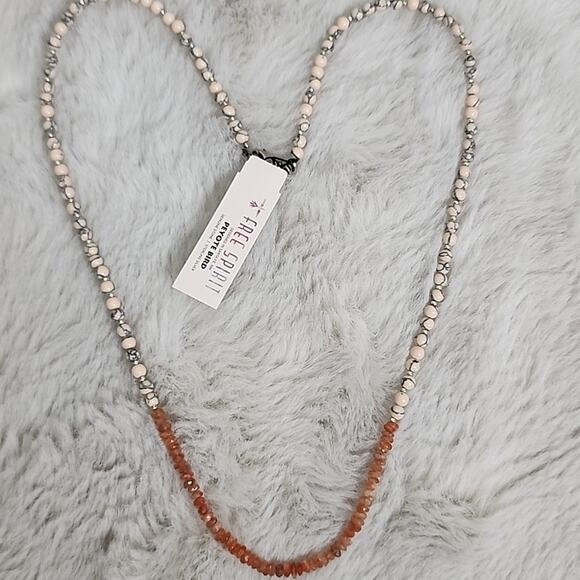 NEW Peyote Bird Free Spirit Sunstone Crystal Orange and Cream Beaded Necklace - Picture 2 of 11